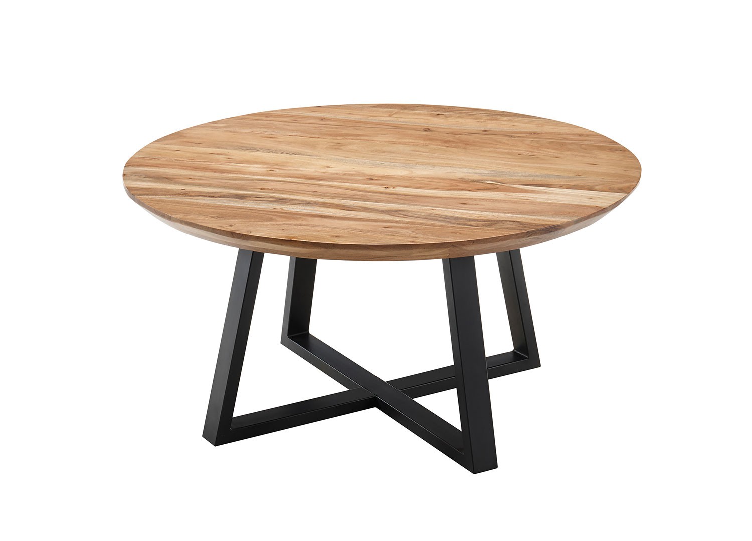 Table basse ronde en bois massif d'acacia et piétement métal noir