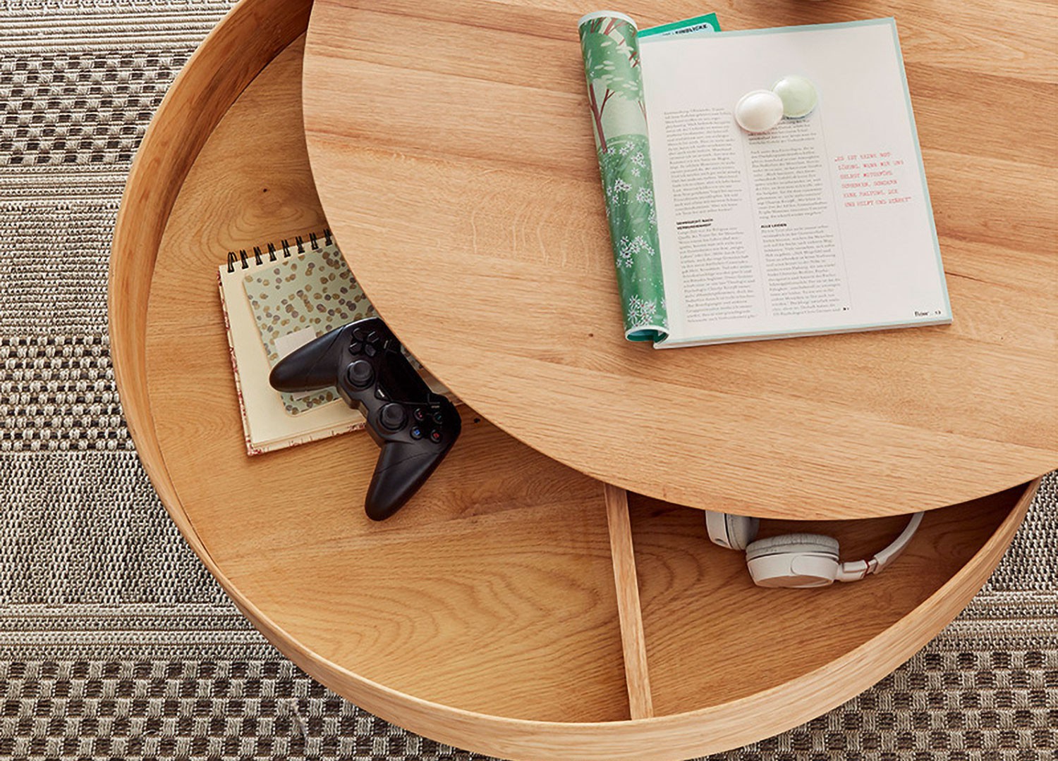Table basse ronde modulable bois et inox brossé