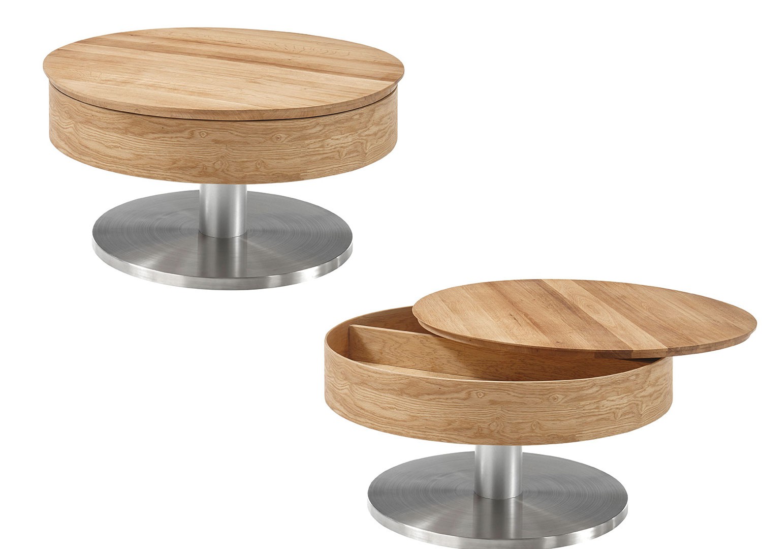 Table basse ronde modulable bois et inox brossé