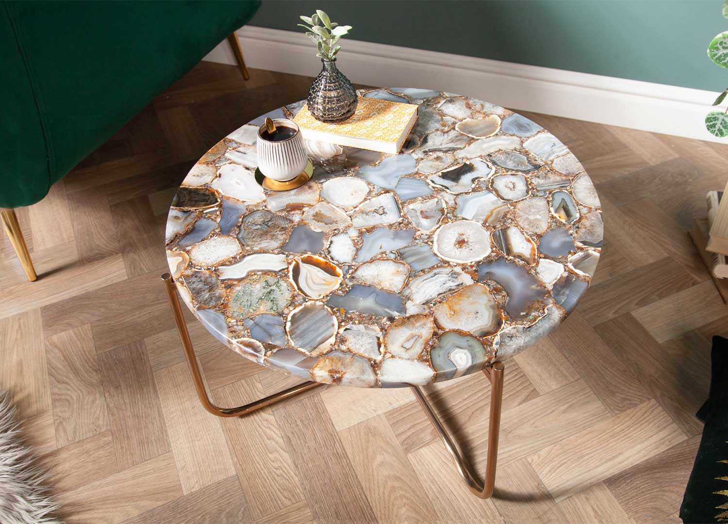 Table basse ronde Ø 62 cm pierre d'agate et métal