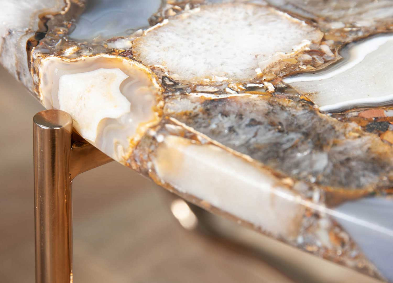 Table basse ronde Ø 62 cm pierre d'agate et métal