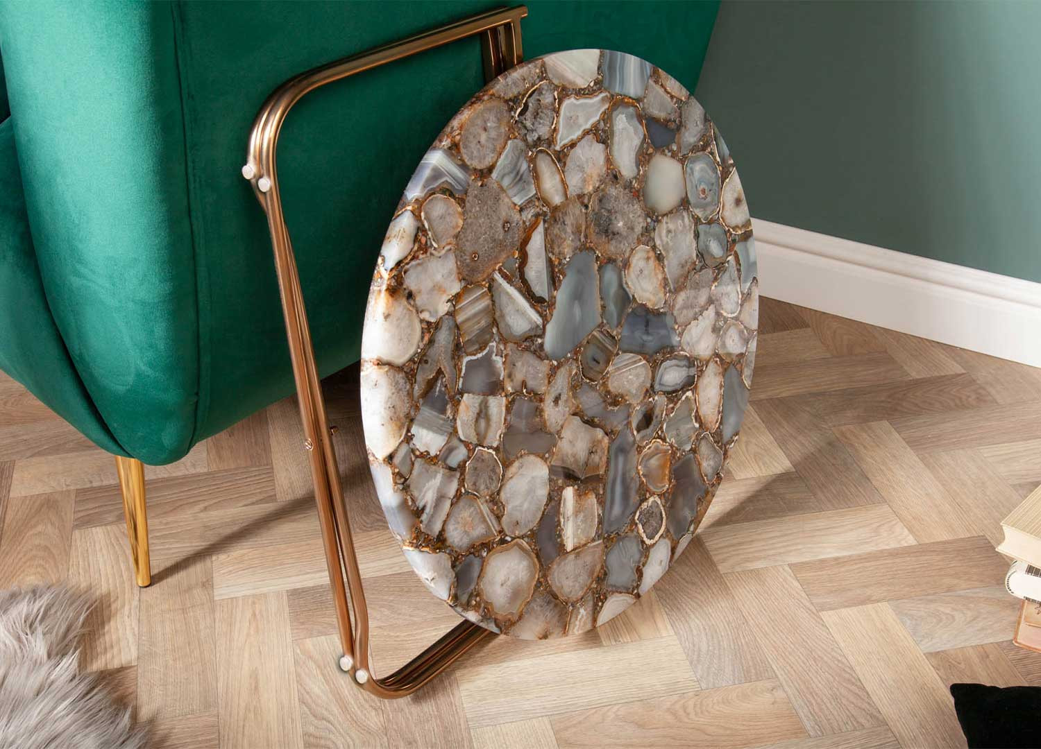Table basse ronde Ø 62 cm pierre d'agate et métal