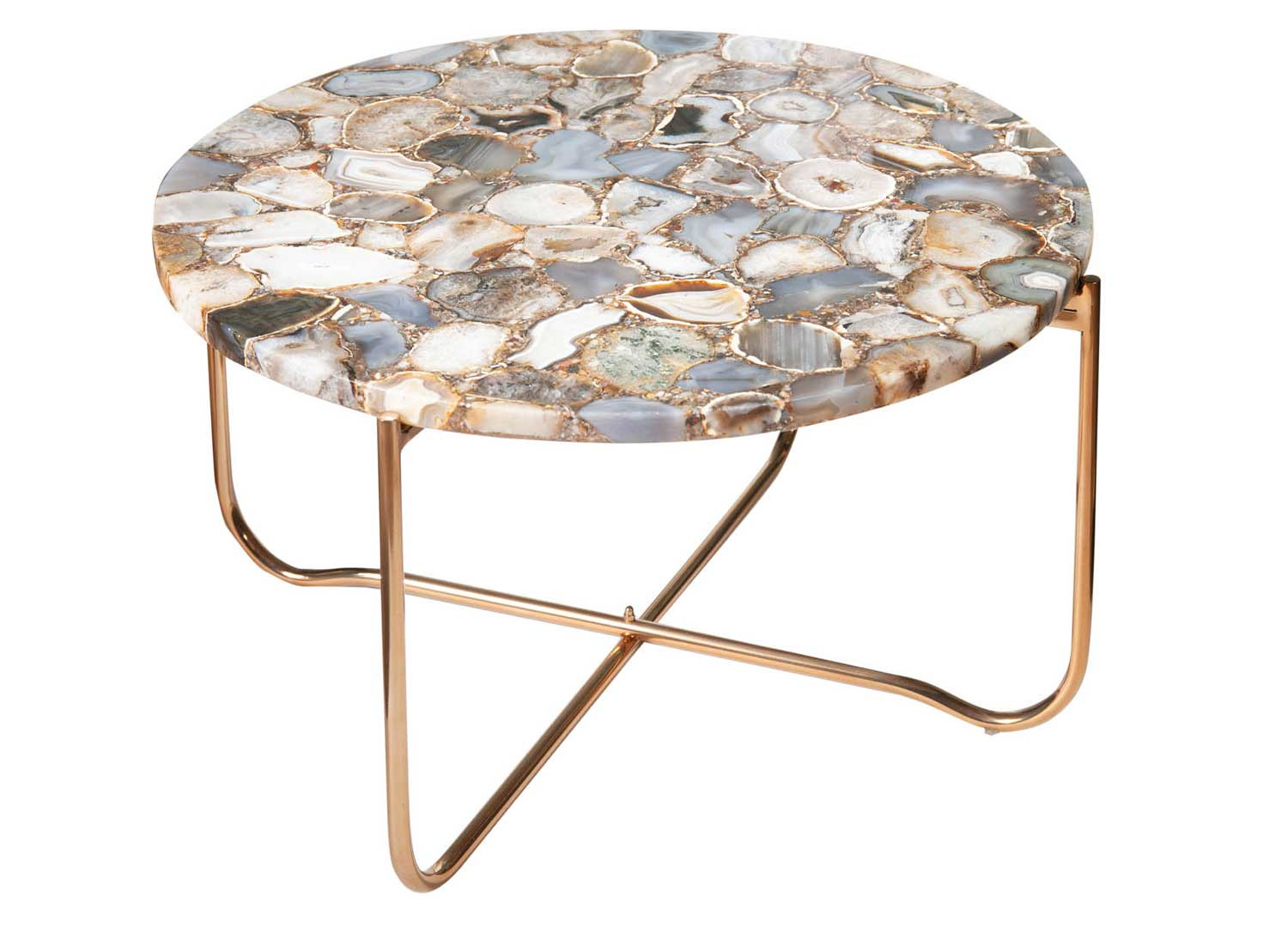 Table basse ronde Ø 62 cm pierre d'agate et métal