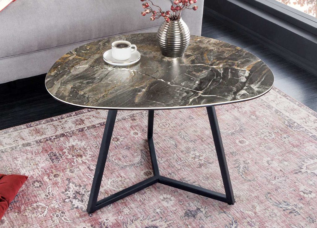 Table basse salon 70 cm forme galet céramique taupe