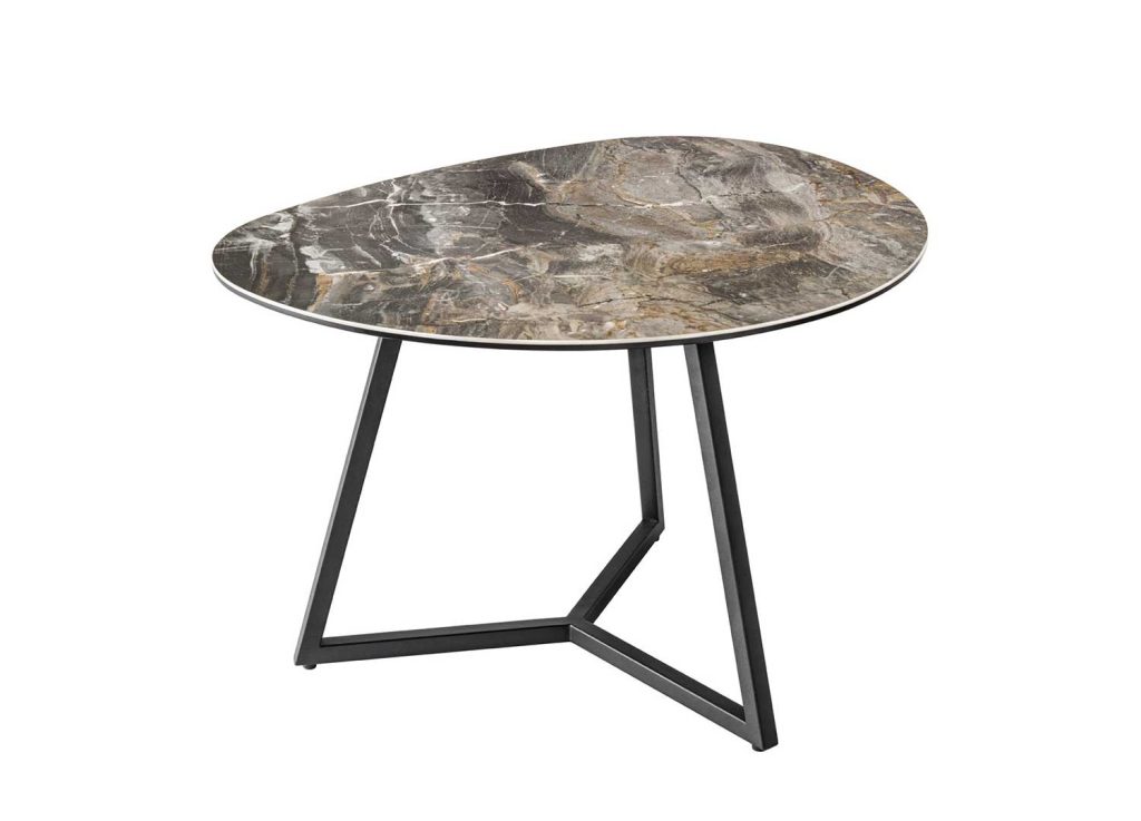 Table basse salon 70 cm forme galet céramique taupe