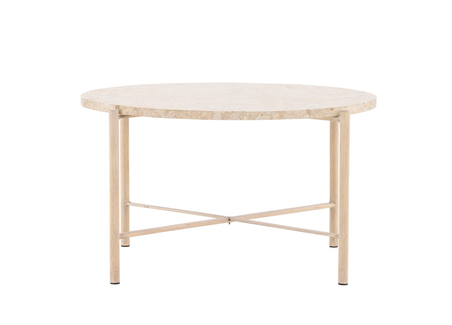 Table basse ronde Sandhamn pierre de Mactan beige 70 cm sur fond blanc