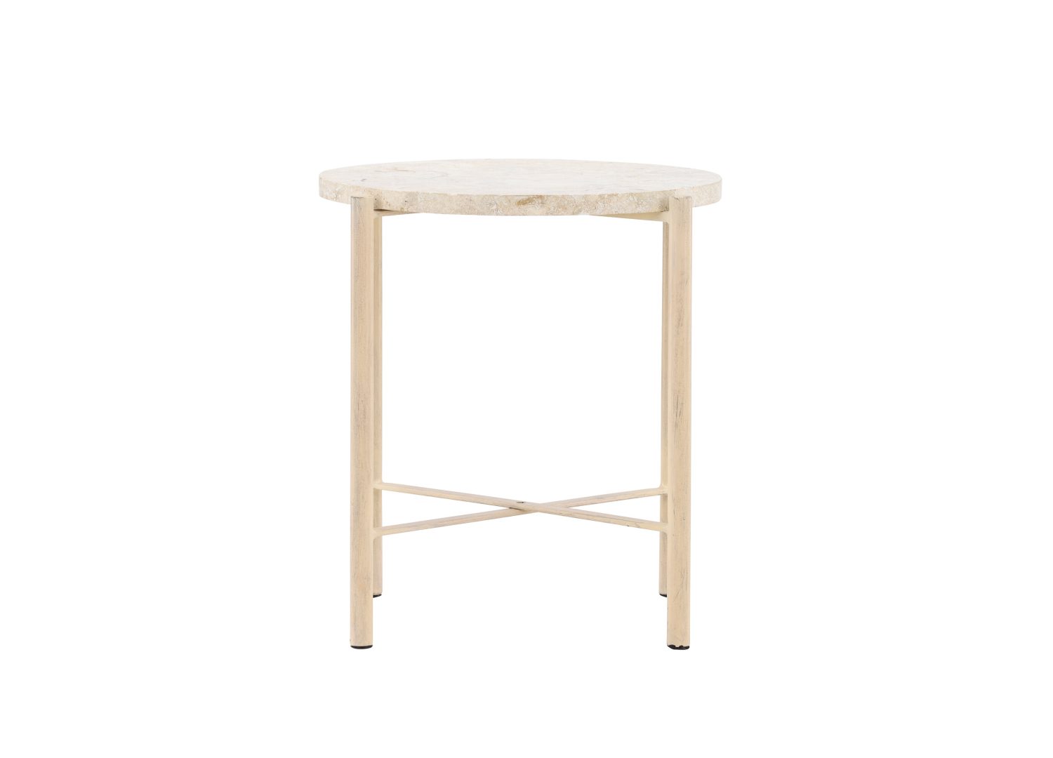 Table basse ronde Sandhamn pierre de Mactan beige 40 cm sur fond blanc