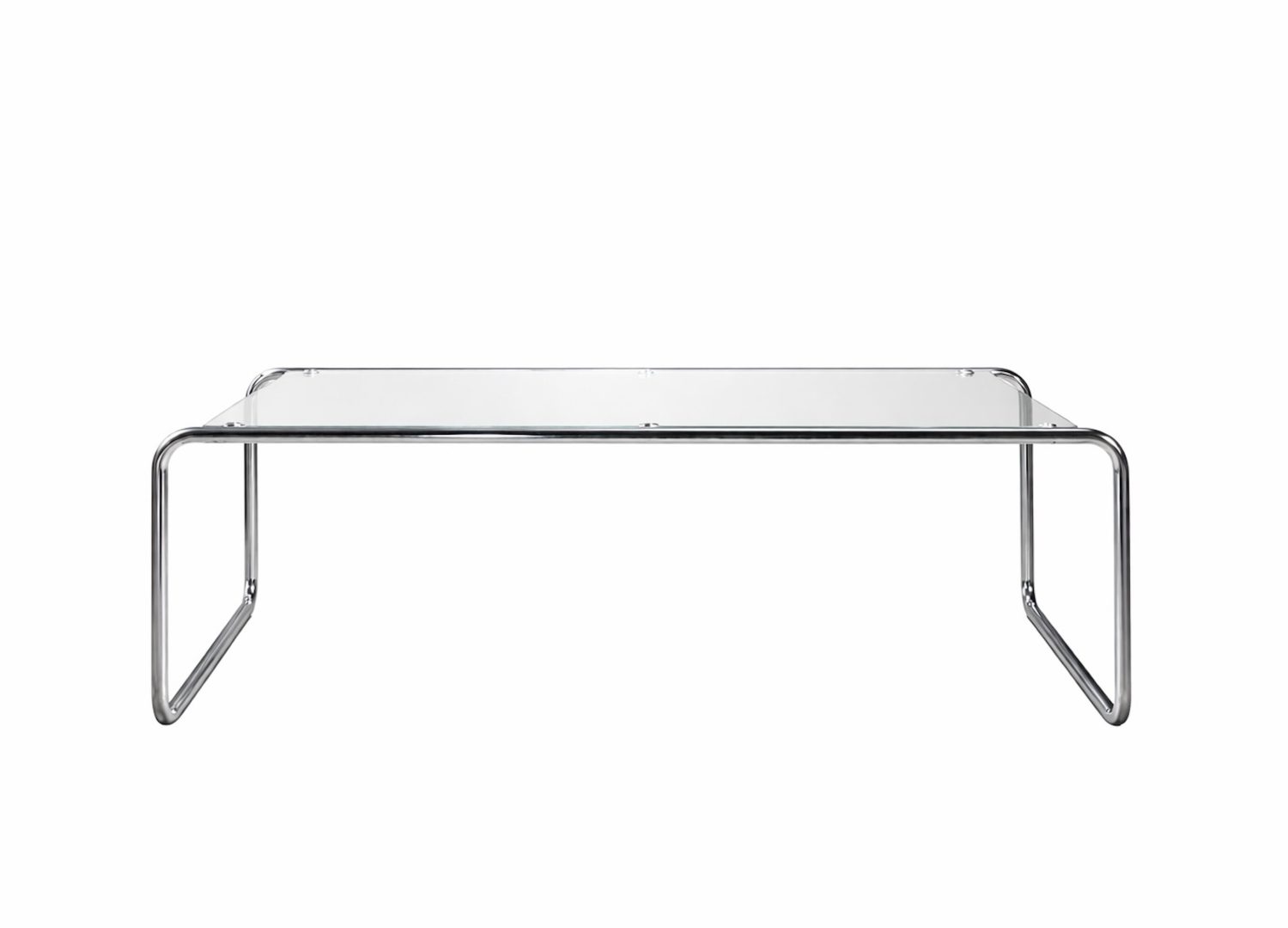 Table basse Saturnus verre transparent 120 cm sur fond blanc