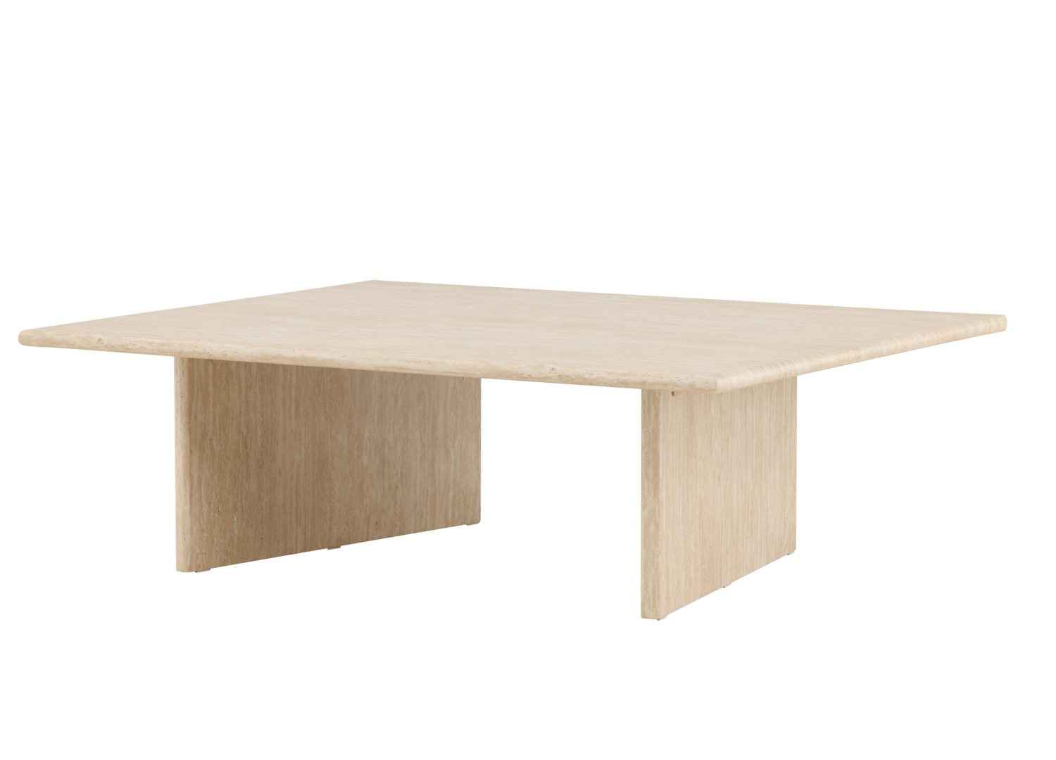 Vue produit de la table basse Skagen beige en effet travertin