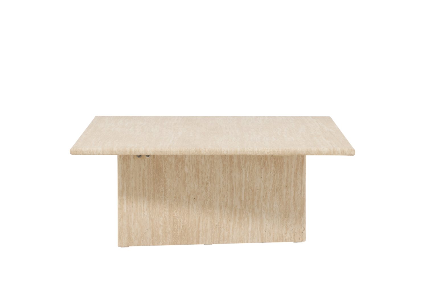 Vue produit de la table basse Skagen beige en effet travertin