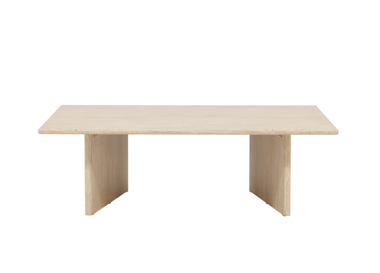 Table basse Skagen effet travertin beige 120 cm sur fond blanc