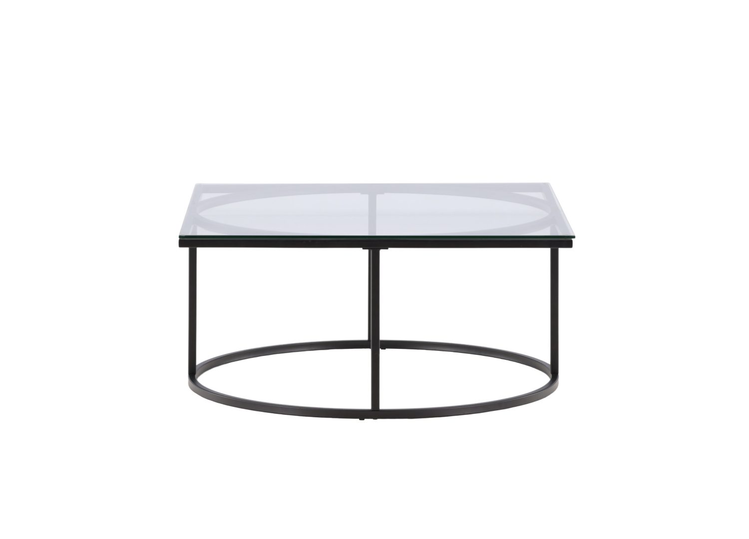 Table basse carrée Skanör verre noir 90 cm sur fond blanc