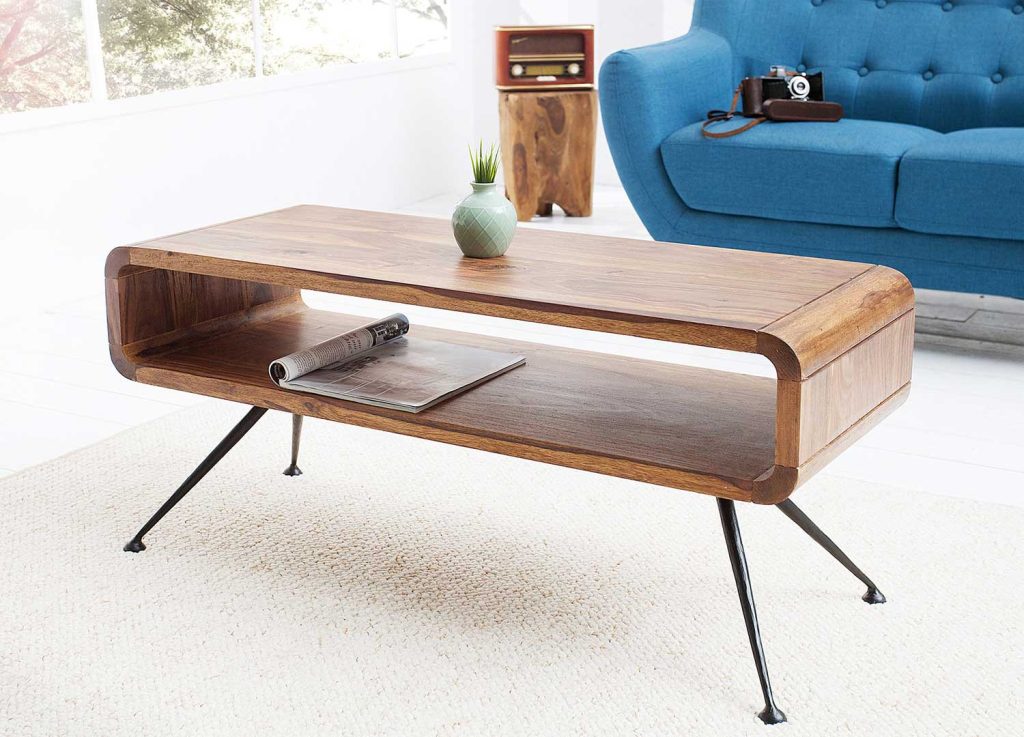 Table basse style rétro bois massif sesham 100 cm