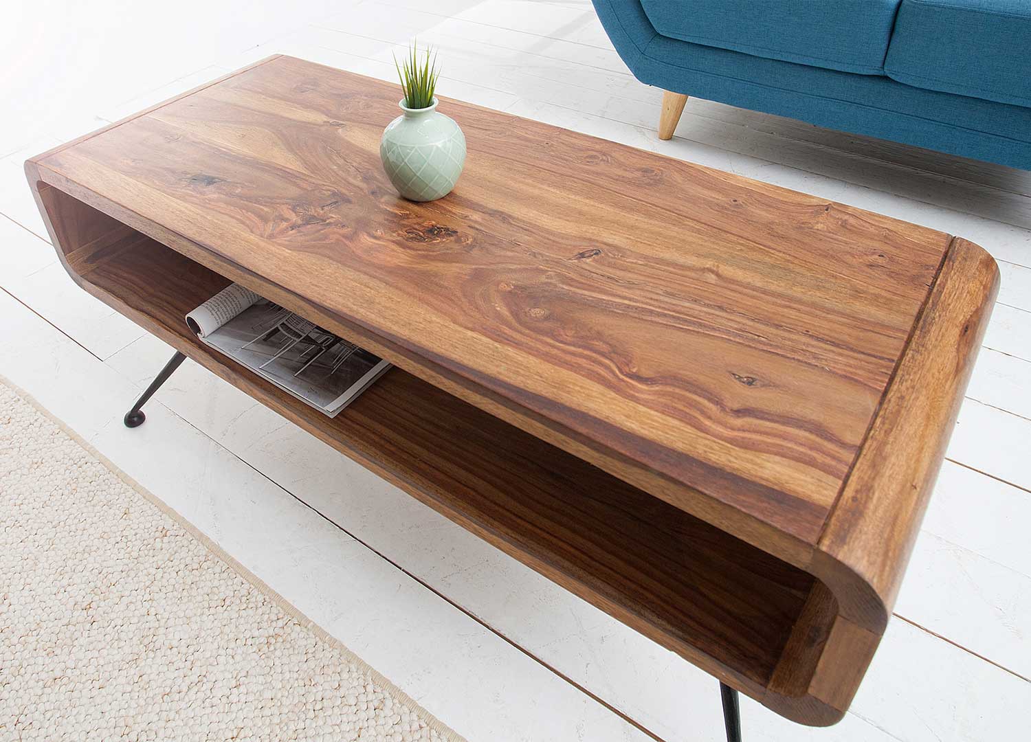 Table basse style rétro bois massif sesham 100 cm