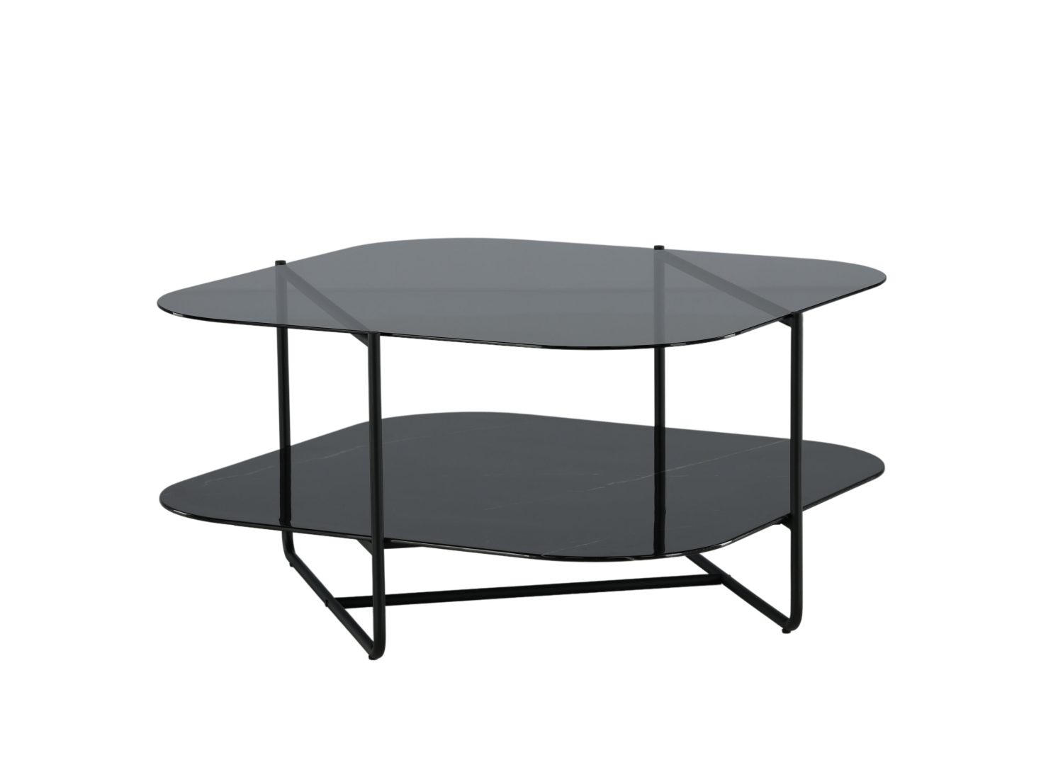 Vue produit de la table basse Un-line noir en verre fumé