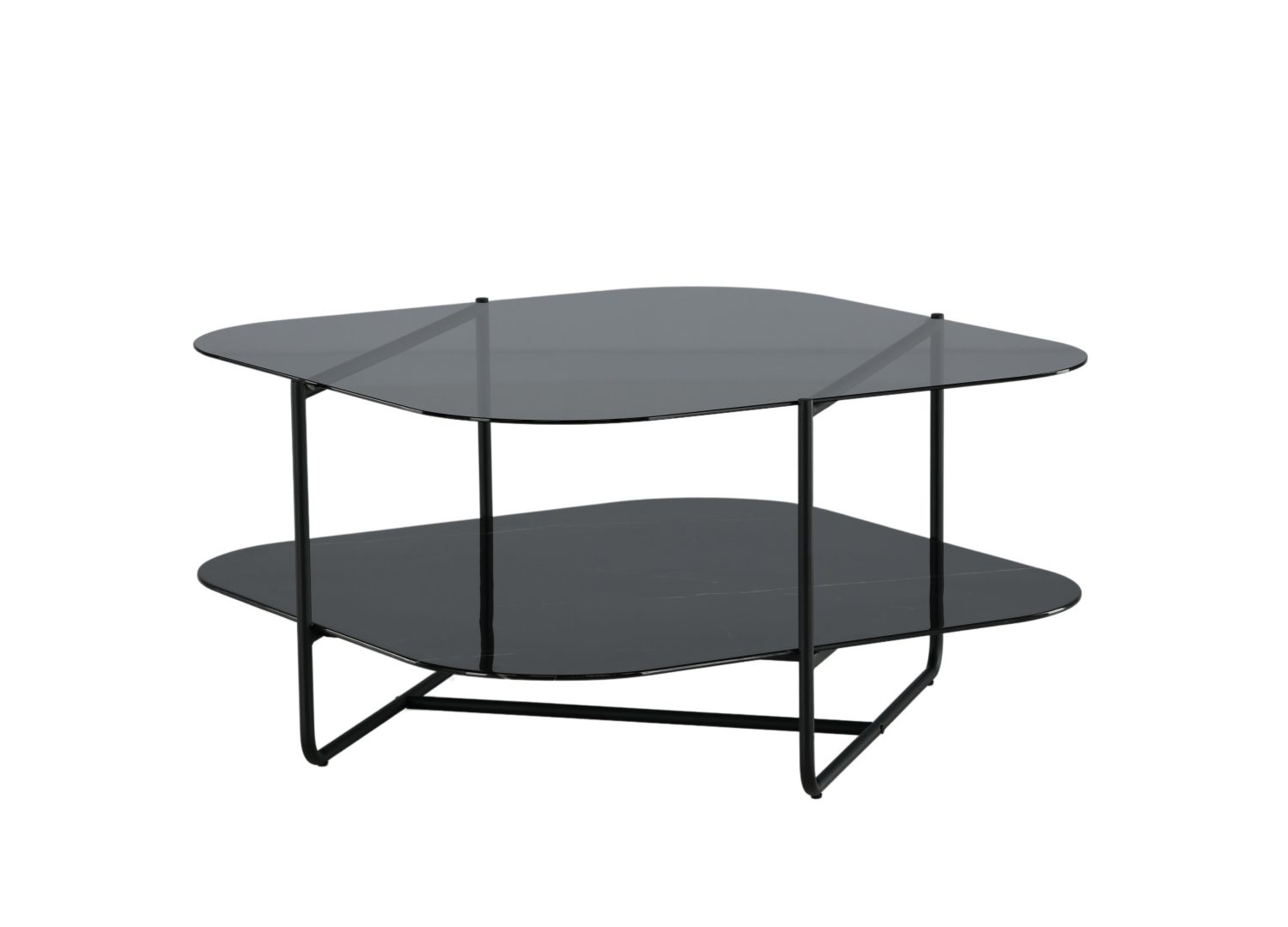 Vue produit de la table basse Un-line noir en verre fumé