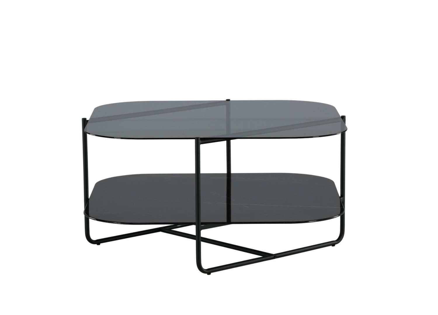 Vue produit de la table basse Un-line noir en verre fumé