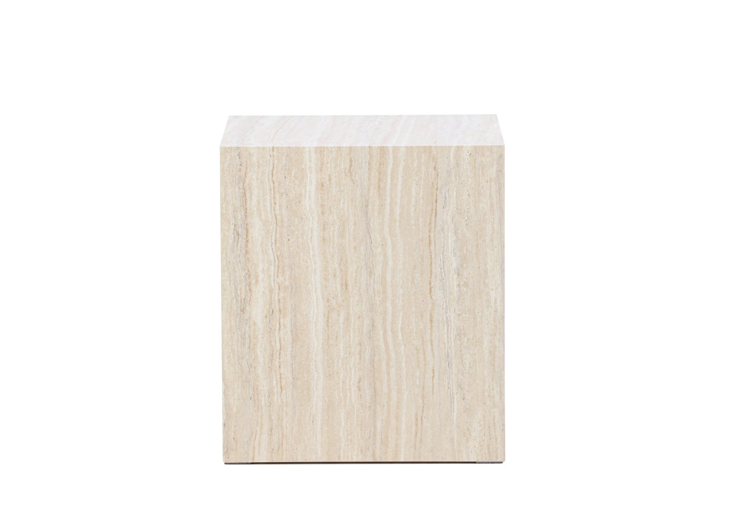 Table basse carrée York effet travertin beige 40 cm sur fond blanc
