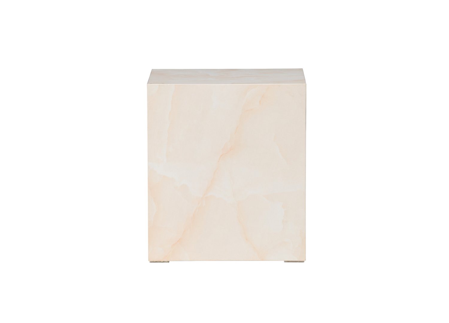 Table basse carrée York effet marbre jaune clair 40 cm sur fond blanc