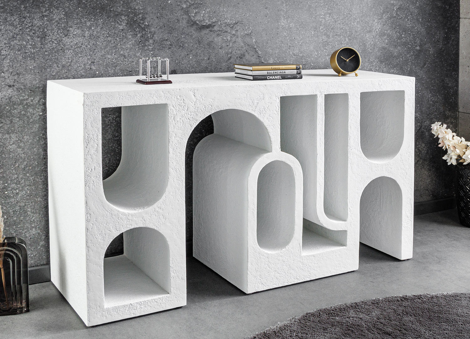 Table console 120 cm blanche géométrique