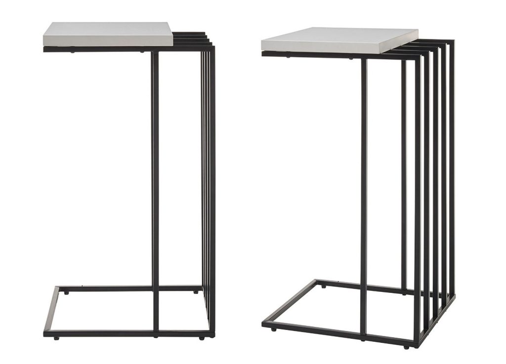 Table d'appoint design blanc laqué mat et métal noir