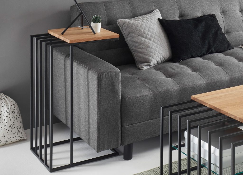 Table d'appoint design chêne massif et métal noir