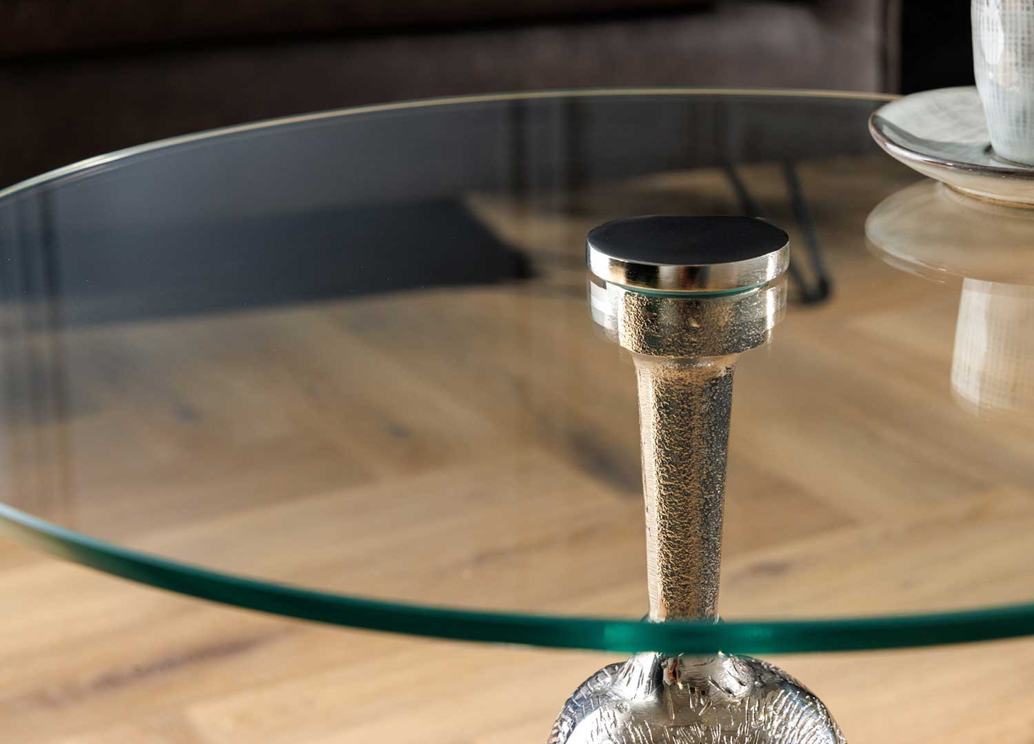 Table d'appoint ronde 45 cm gorille argenté et plateau en verre