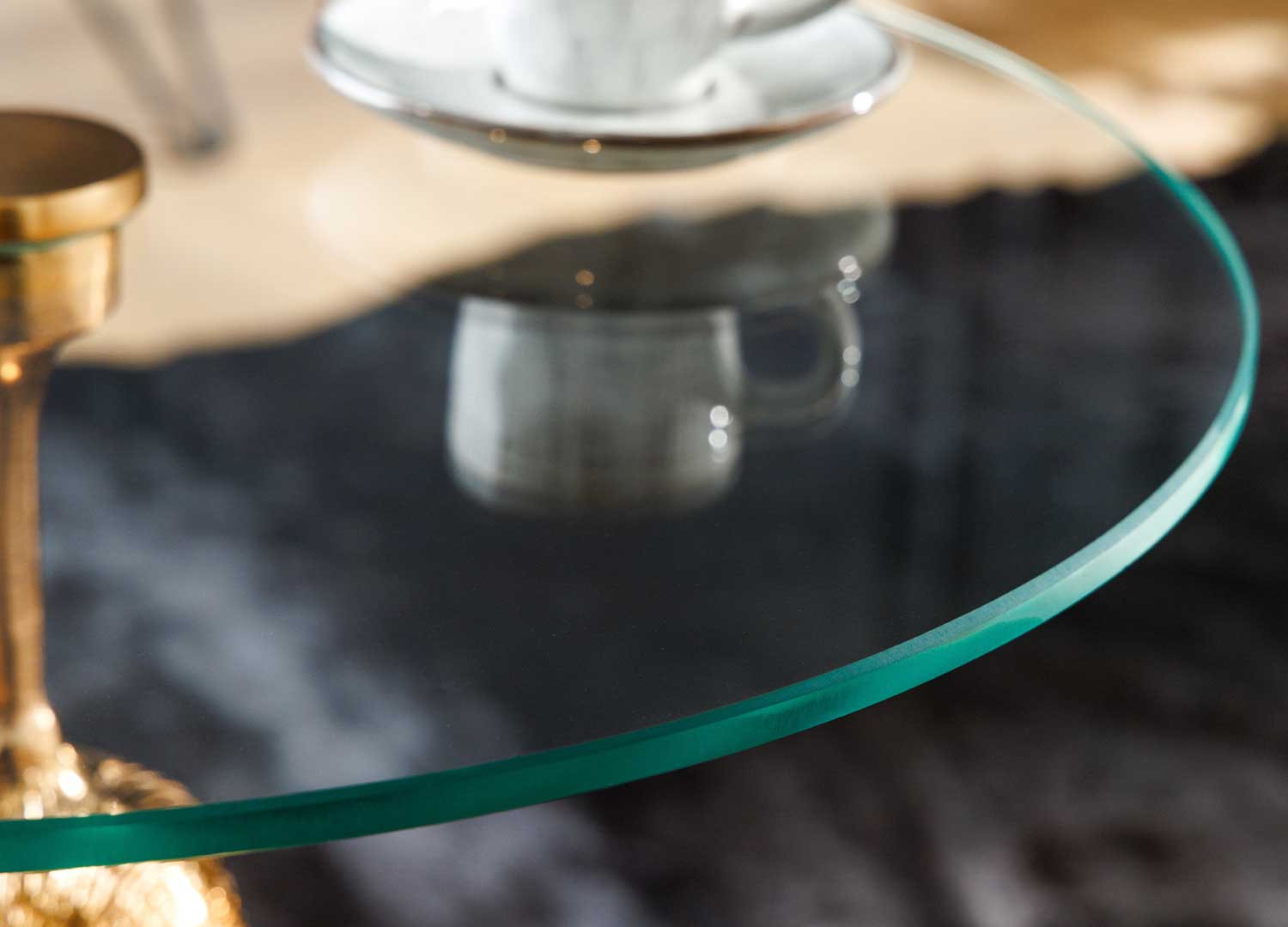 Table d'appoint ronde 45 cm gorille doré et plateau en verre
