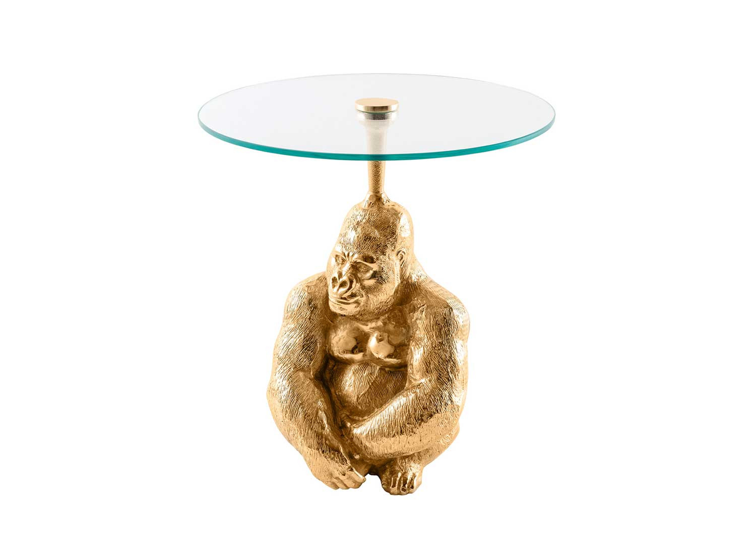 Table d'appoint ronde 45 cm gorille doré et plateau en verre