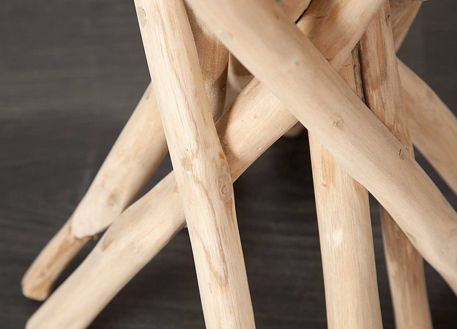 Table d'appoint ronde en verre et bois flotté