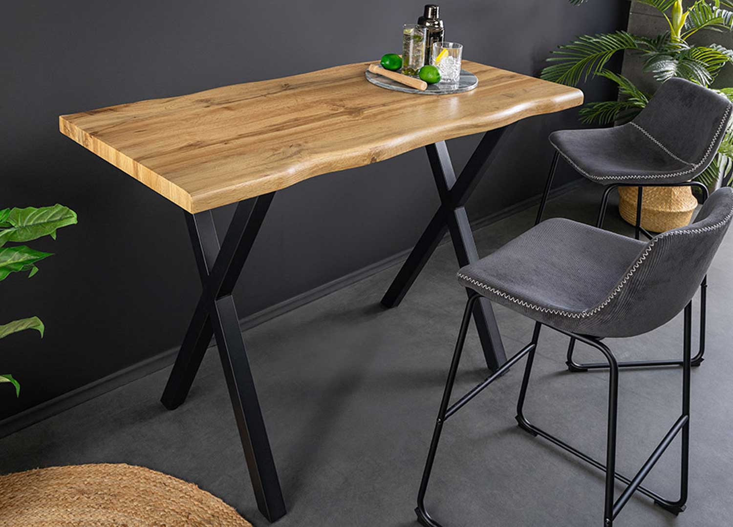 Table de bar 120 cm aspect chêne sauvage Joka