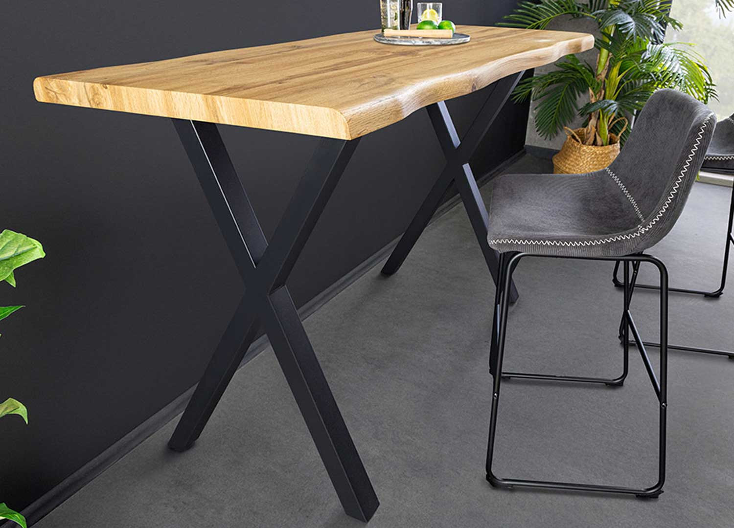 Table de bar 120 cm aspect chêne sauvage Joka