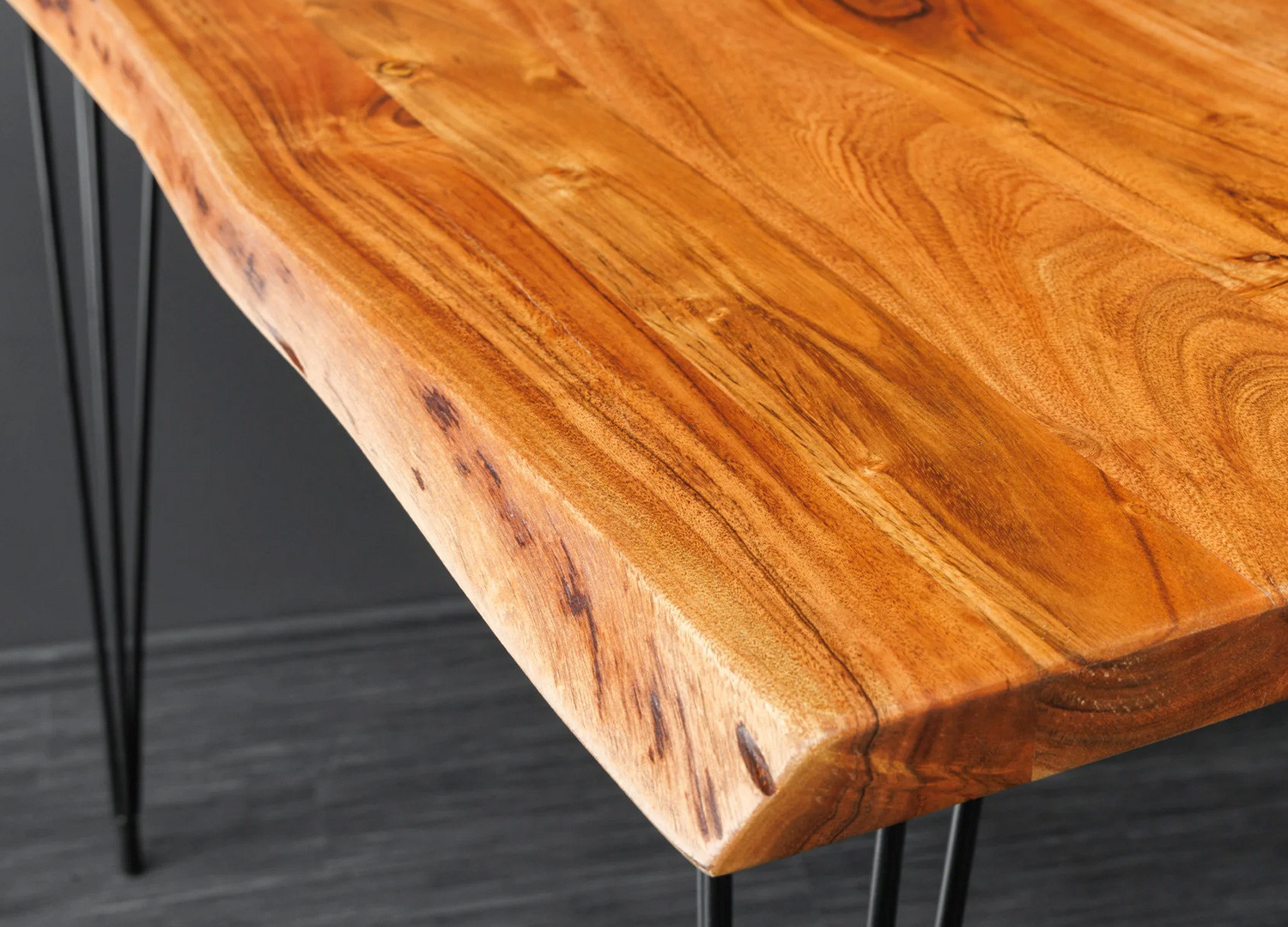 Table de bar en acacia et pieds épingle métal noir Nivor