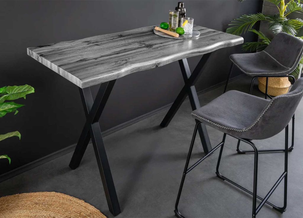 Table de bar en bois aspect chêne sauvage gris Joka