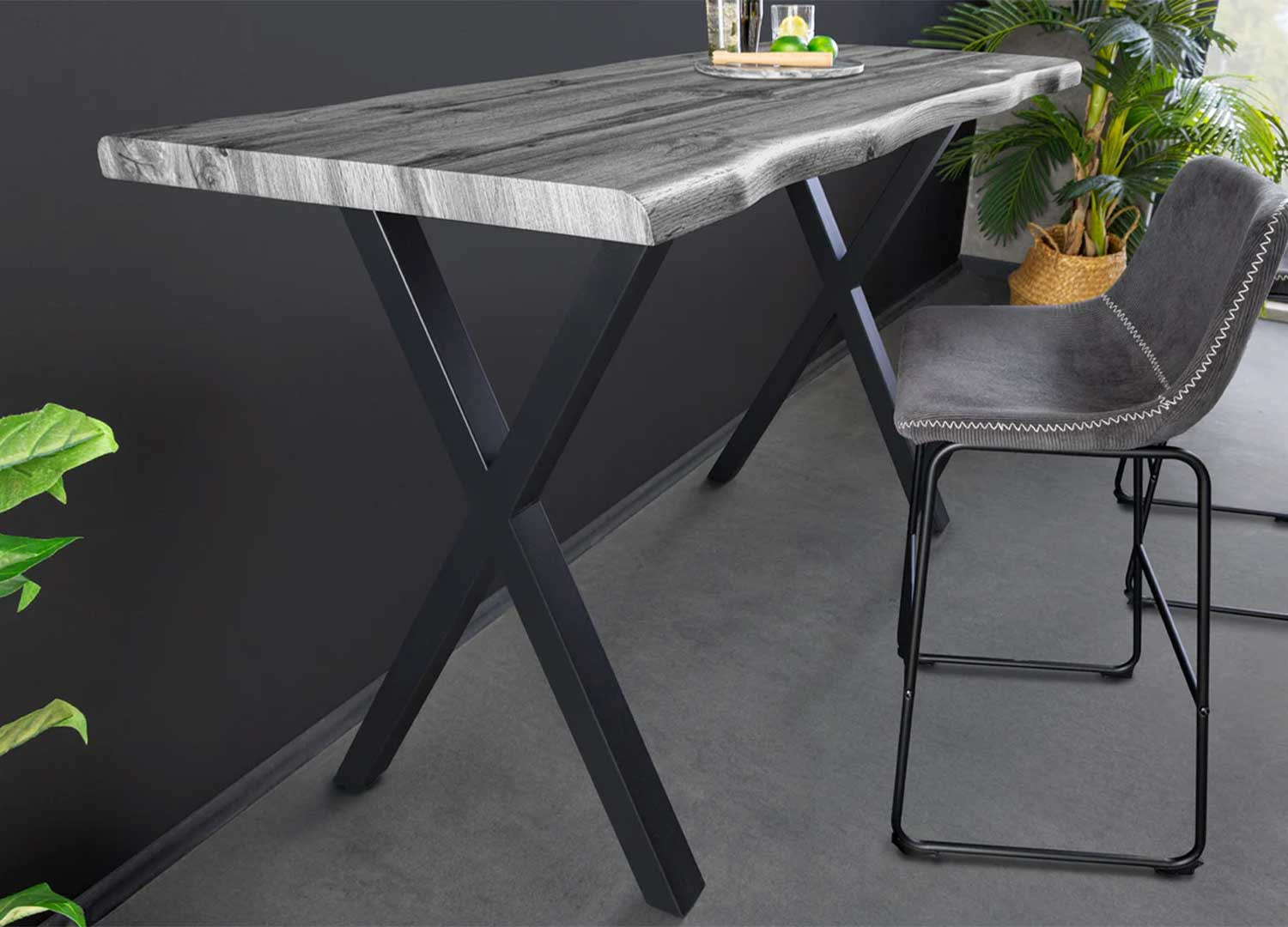 Table de bar en bois aspect chêne sauvage gris Joka