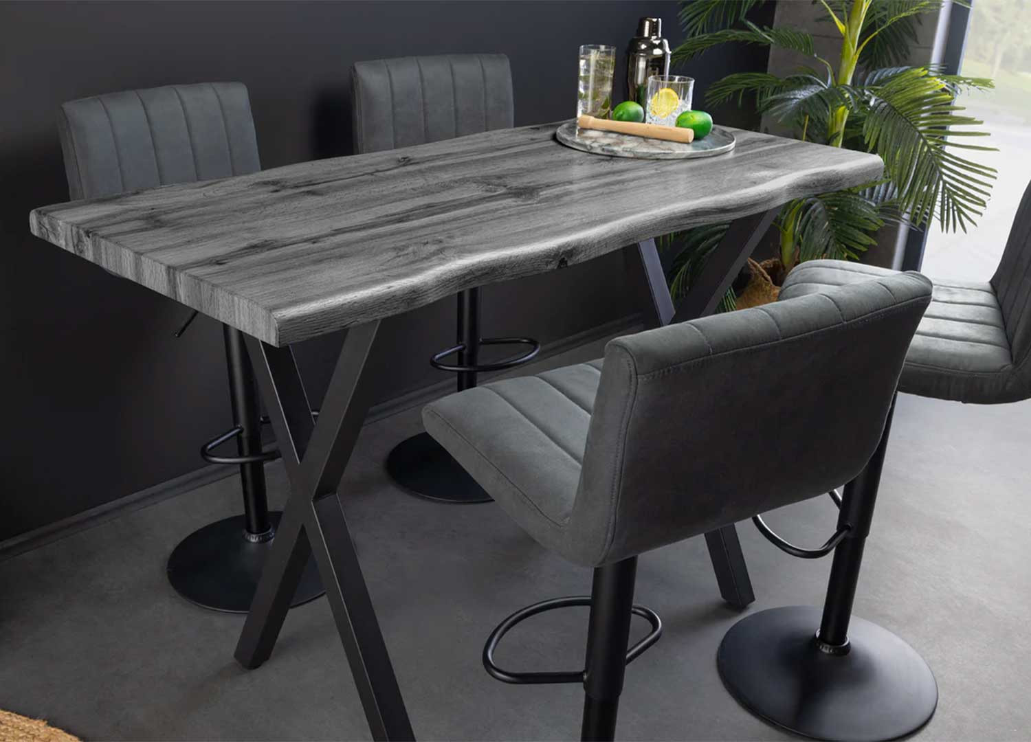 Table de bar en bois aspect chêne sauvage gris Joka