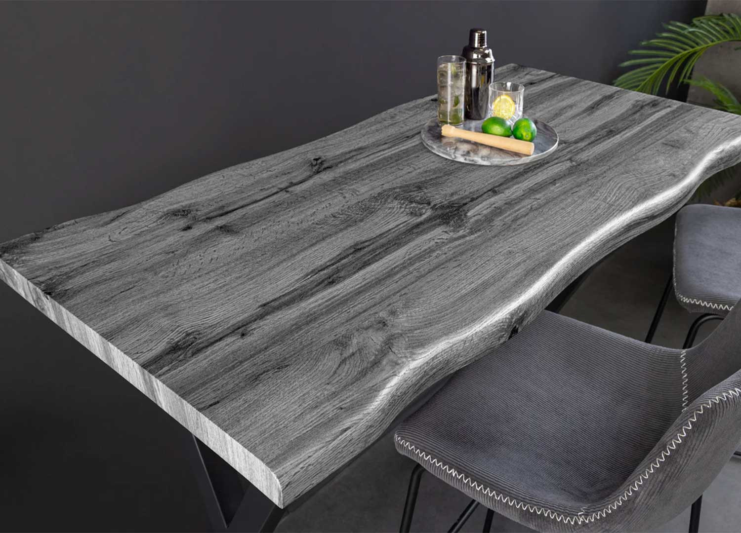 Table de bar en bois aspect chêne sauvage gris Joka