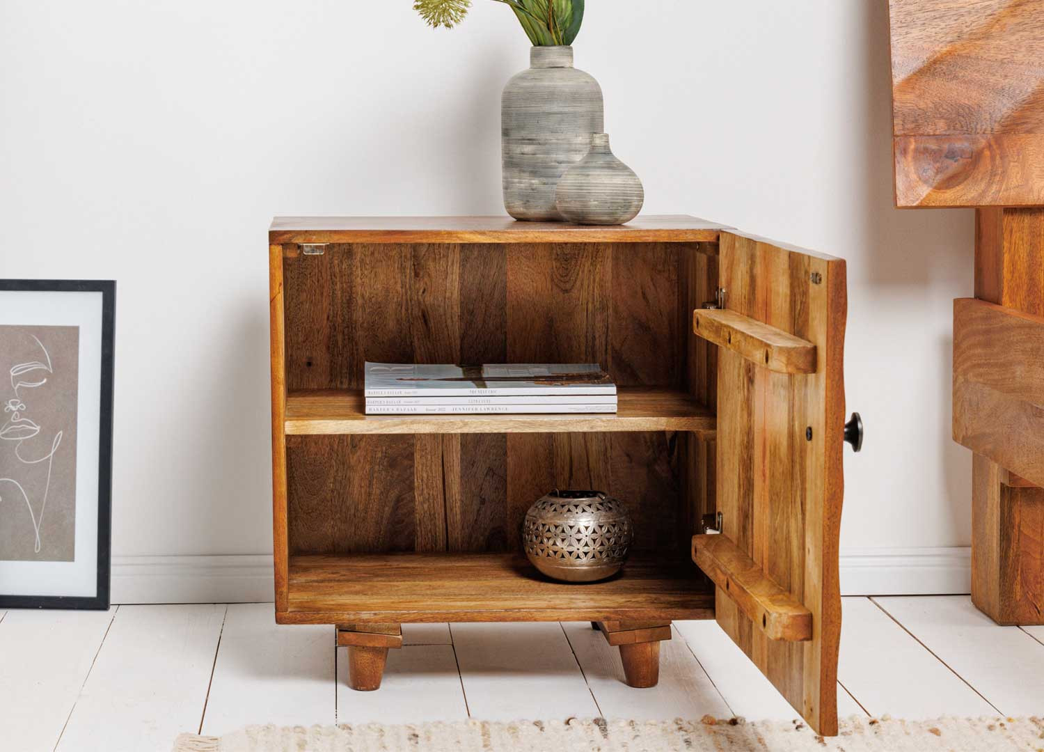 Table de chevet 1 porte bois massif