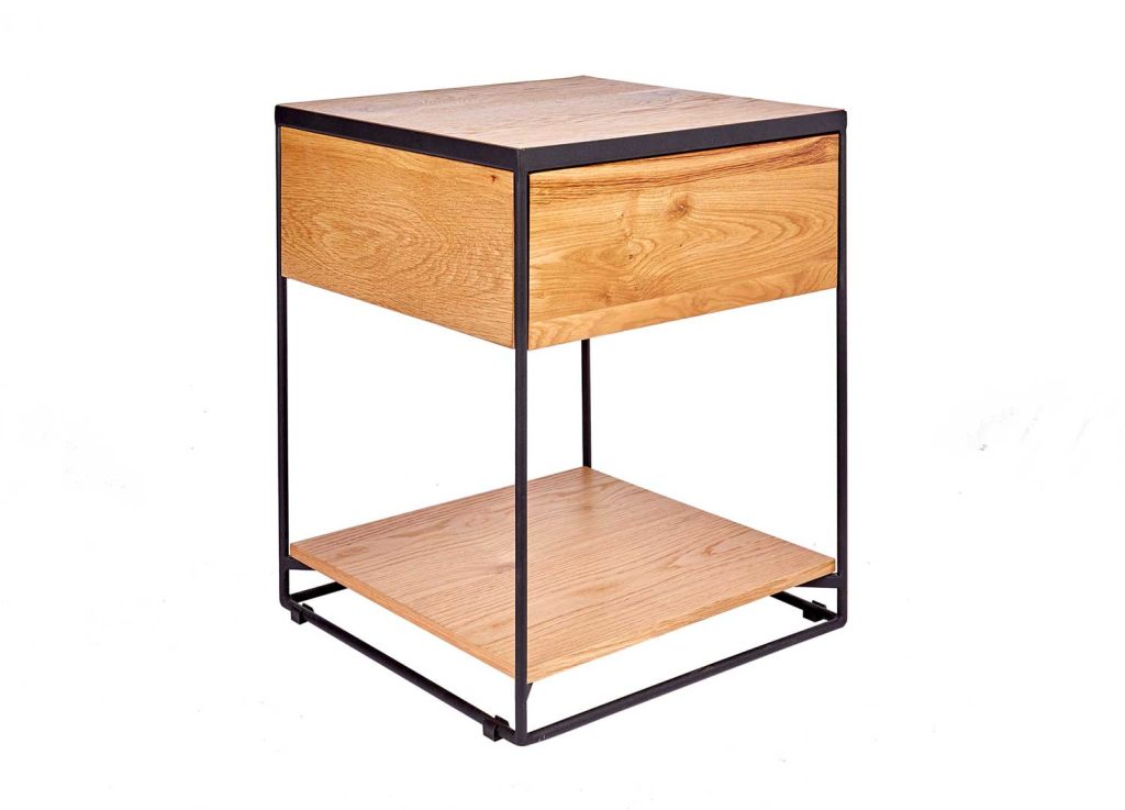 Table de chevet 1 tiroir et étagère chêne sauvage et métal