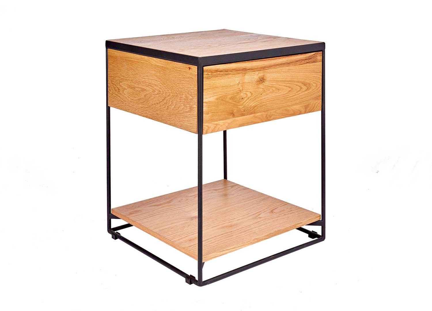 Table de chevet 1 tiroir et étagère chêne sauvage et métal
