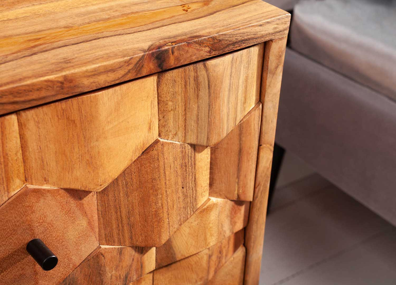 Table de chevet en bois 2 tiroirs à façades effet 3D