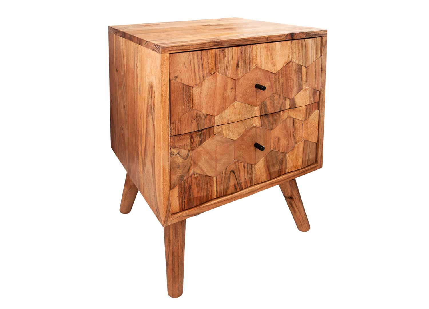 Table de chevet en bois 2 tiroirs à façades effet 3D