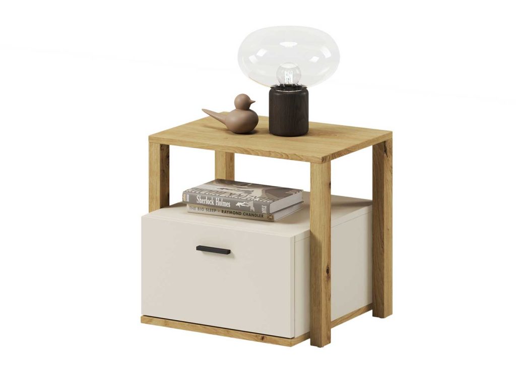 Table de chevet enfant 1 tiroir beige et chêne