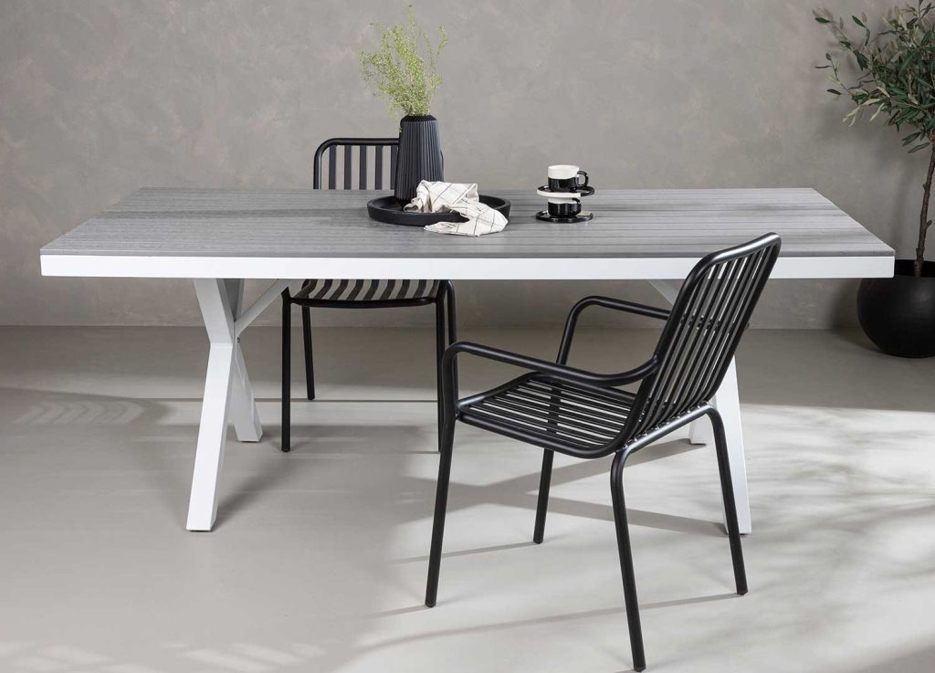 Table de jardin rectangulaire 2m gris et blanc