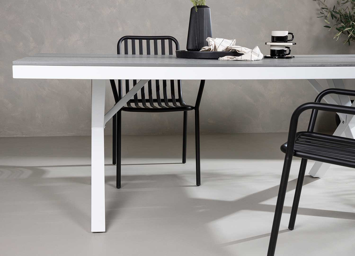 Table de jardin rectangulaire 2m gris et blanc