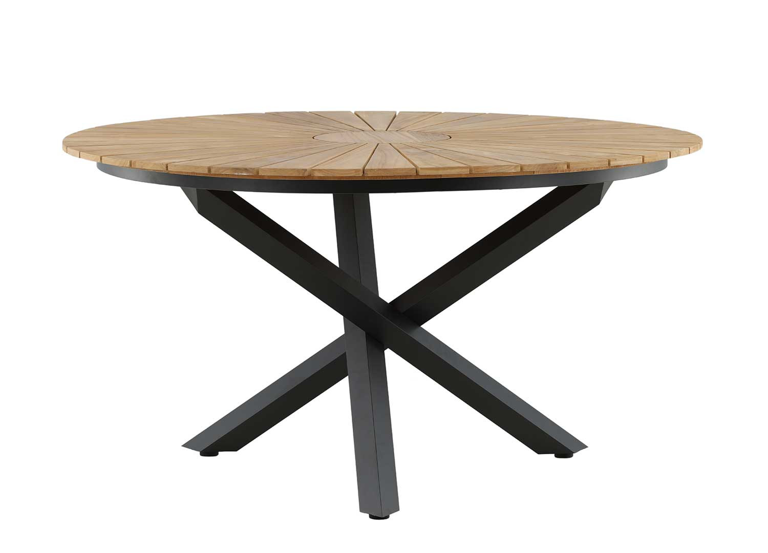 Table de jardin ronde 140 cm bois de teck et aluminium noir