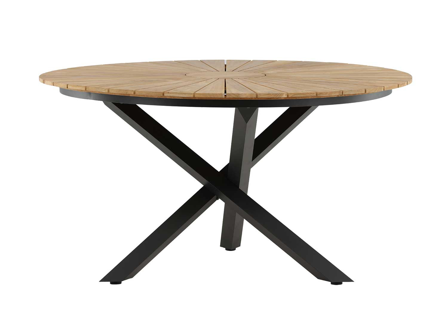 Table de jardin ronde 140 cm bois de teck et aluminium noir