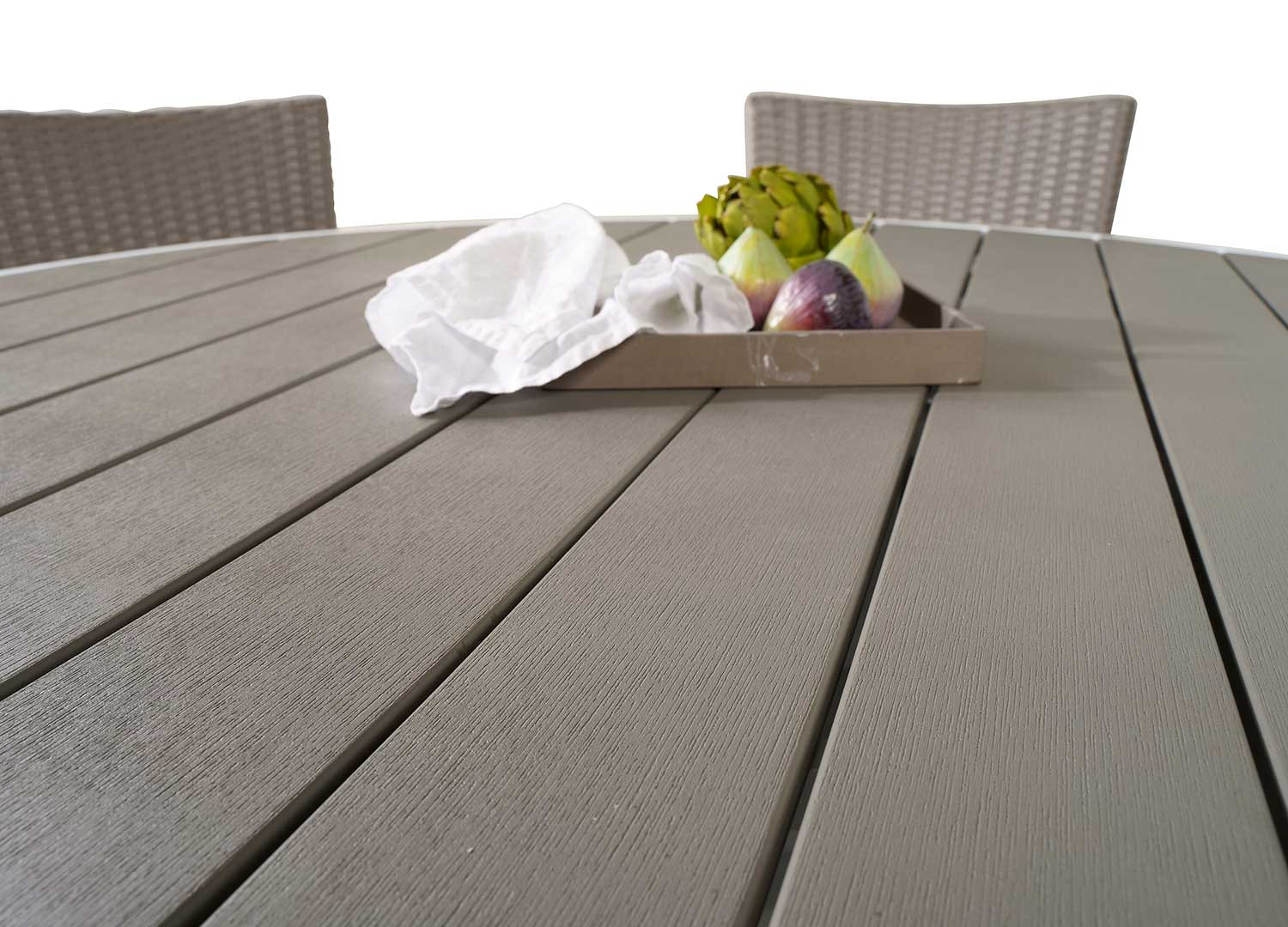 Table de jardin ronde grise et blanche 140 cm