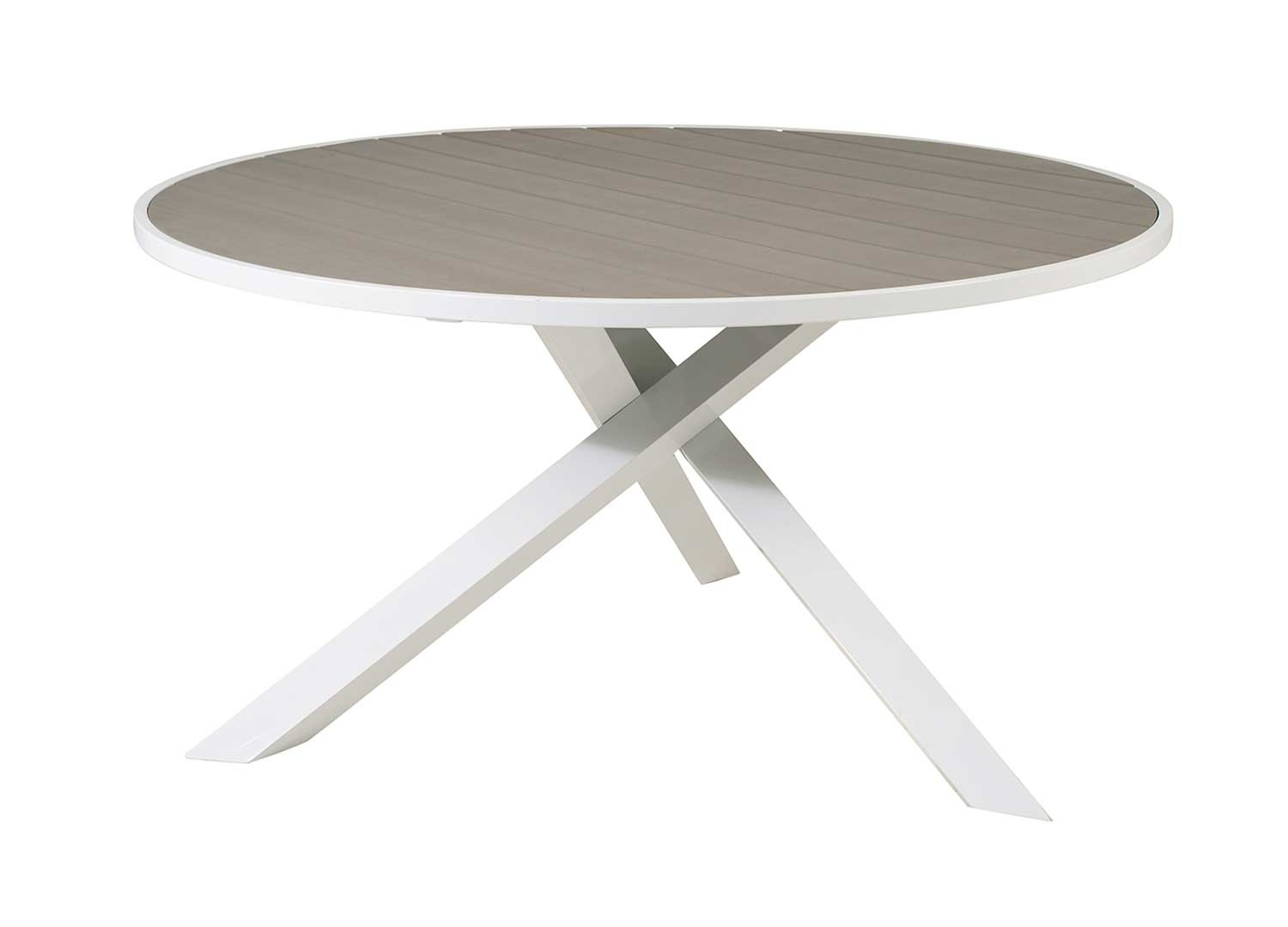 Table de jardin ronde grise et blanche 140 cm