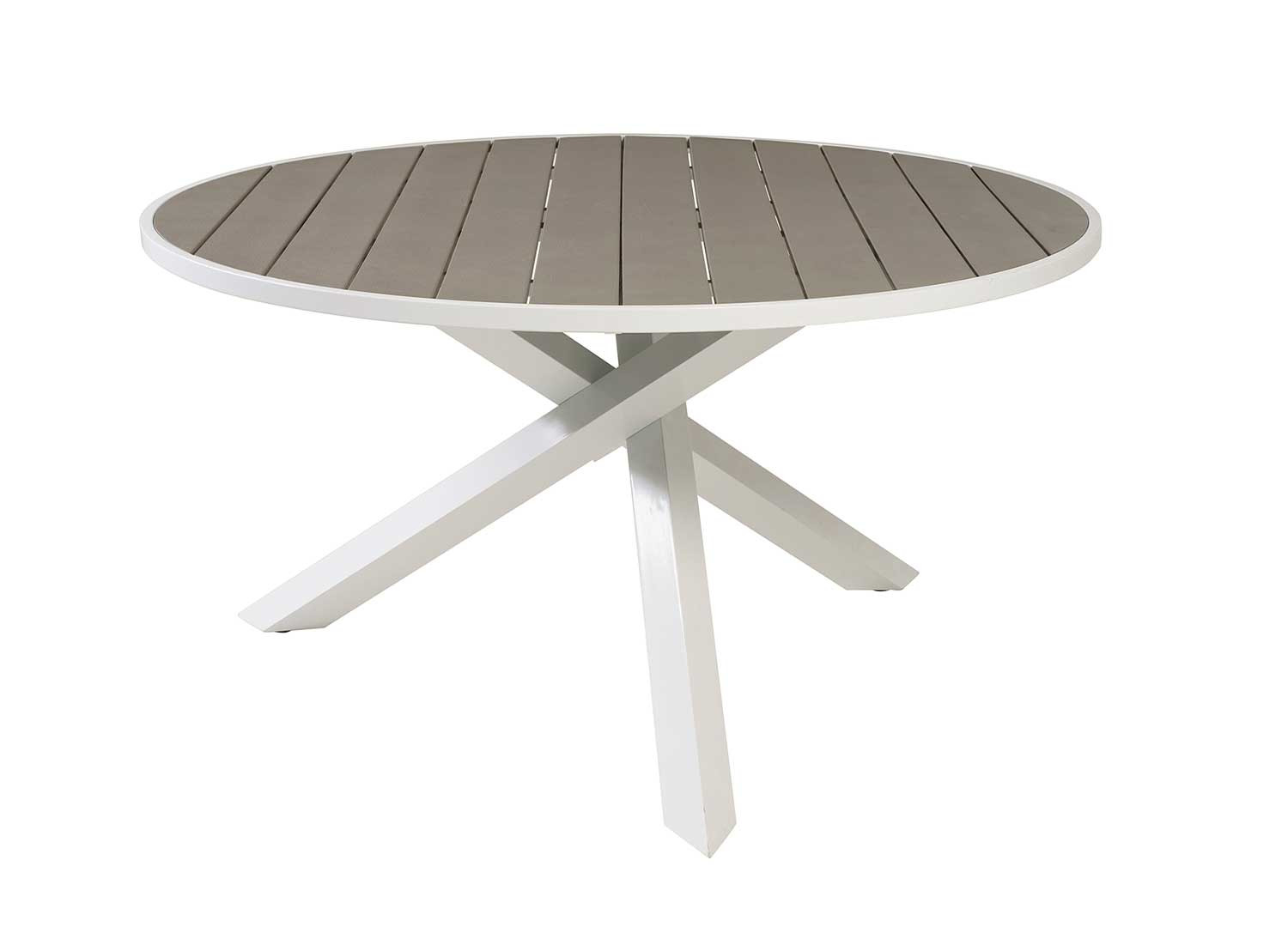 Table de jardin ronde grise et blanche 140 cm